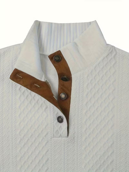 Button-Detail Diamond Pattern Knitted Jacquard Sweatshirt