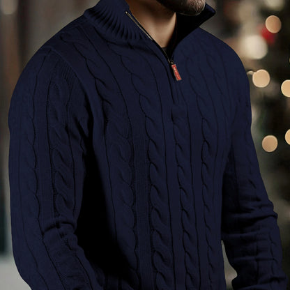 Solid Hue Zip-Up Knit Pullover