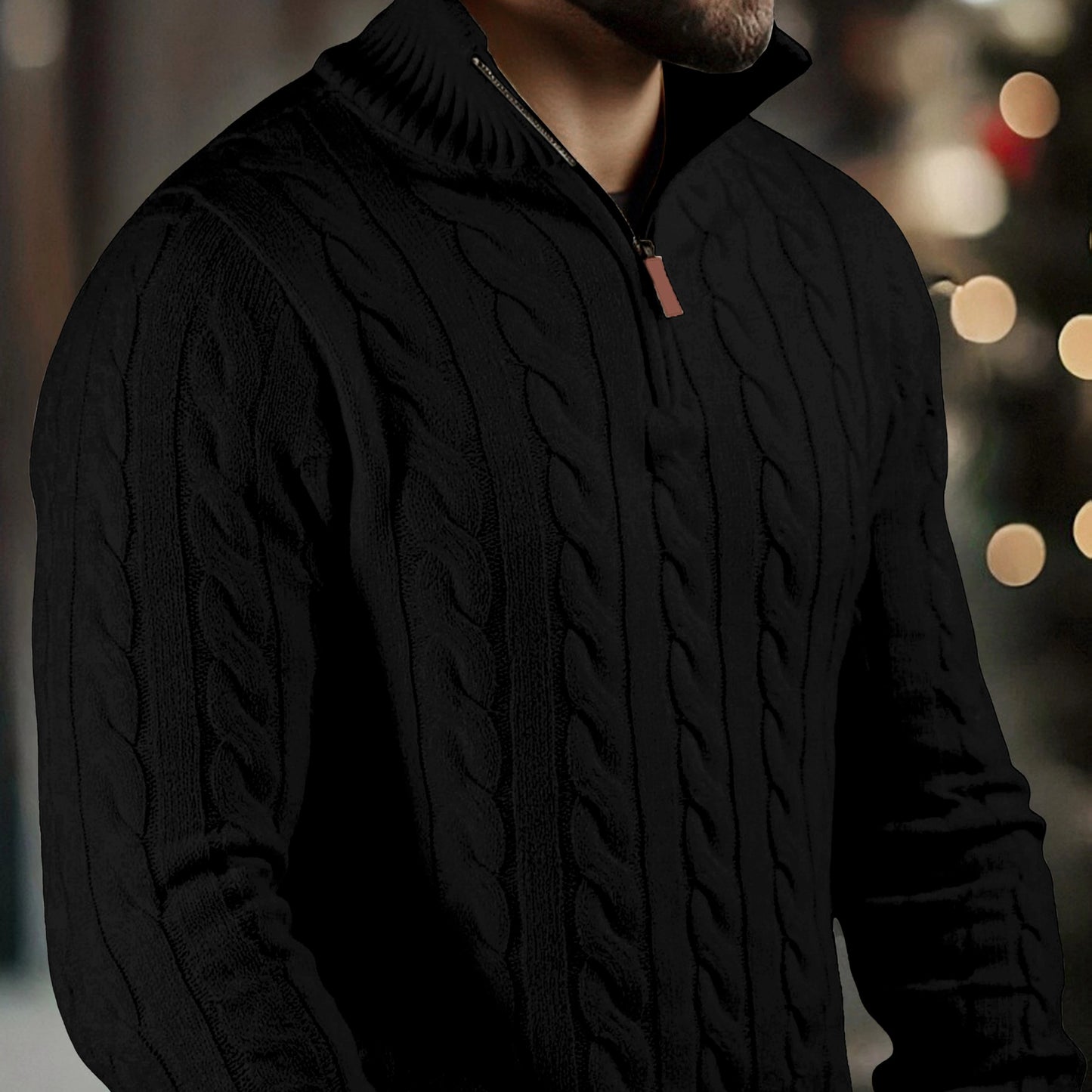 Solid Hue Zip-Up Knit Pullover