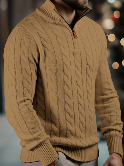 Solid Hue Zip-Up Knit Pullover