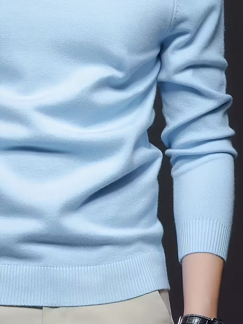 Solid Color Turn- Collar Pullover Knit Sweater