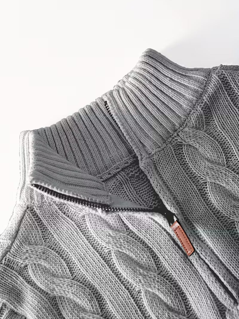 Solid Hue Zip-Up Knit Pullover