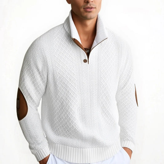 Button-Detail Diamond Pattern Knitted Jacquard Sweatshirt