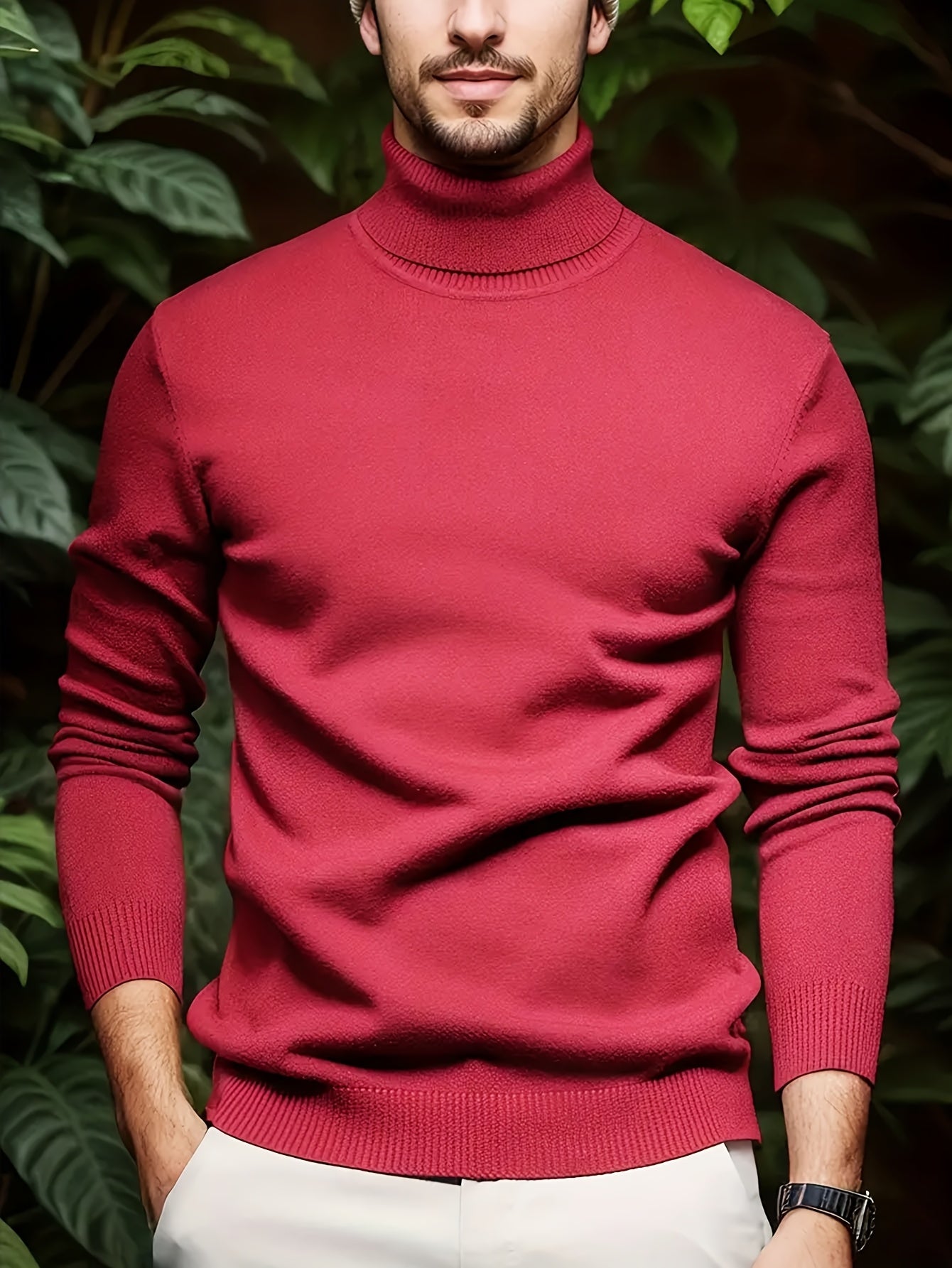 Solid Color Turn- Collar Pullover Knit Sweater