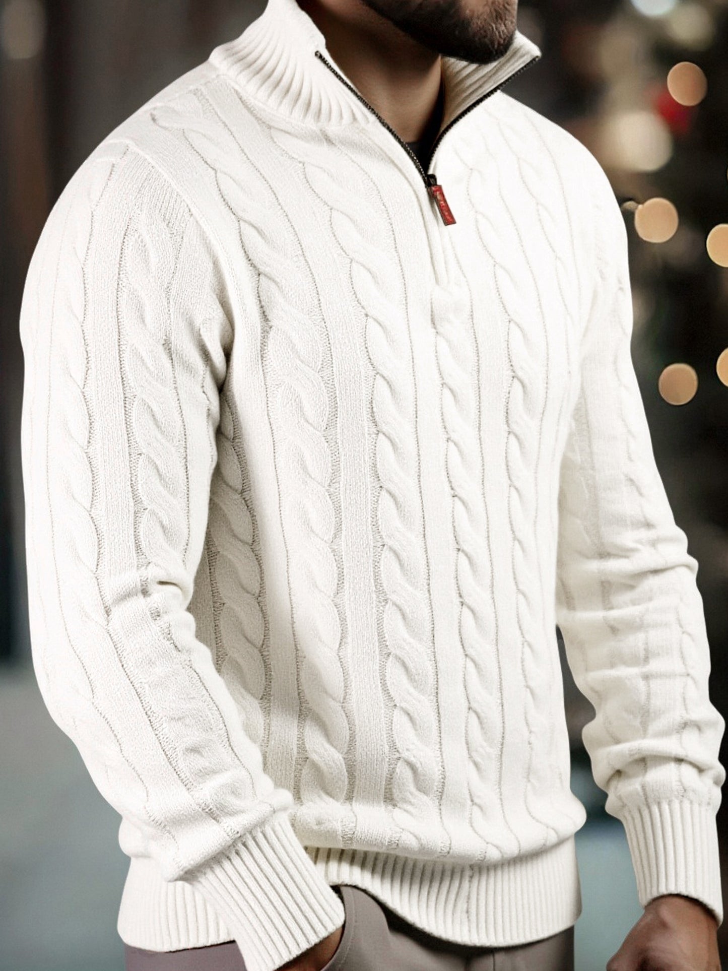 Solid Hue Zip-Up Knit Pullover