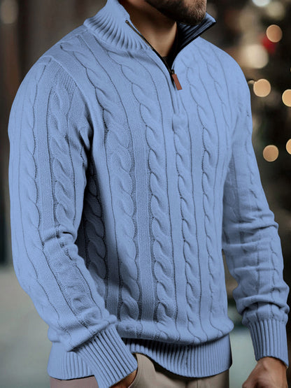 Solid Hue Zip-Up Knit Pullover