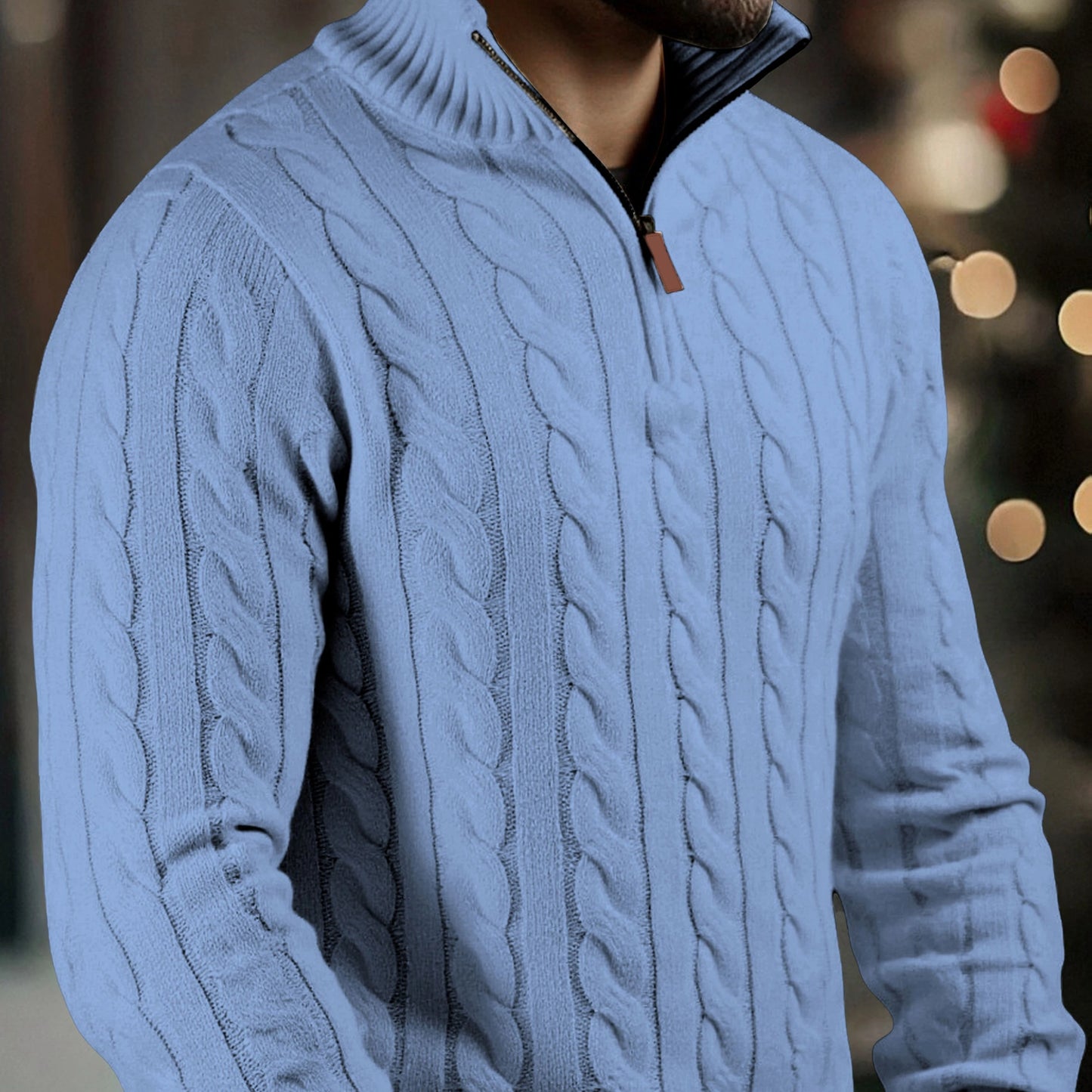 Solid Hue Zip-Up Knit Pullover