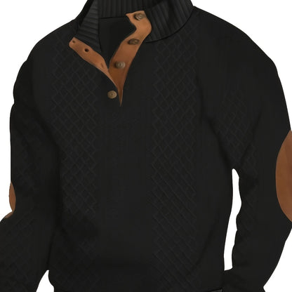 Button-Detail Diamond Pattern Knitted Jacquard Sweatshirt