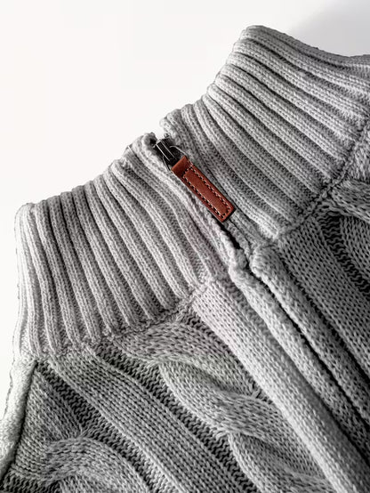 Solid Hue Zip-Up Knit Pullover