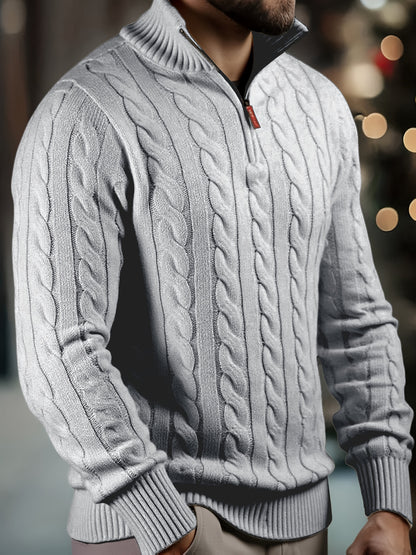Solid Hue Zip-Up Knit Pullover