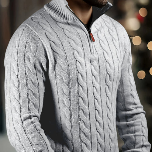 Solid Hue Zip-Up Knit Pullover