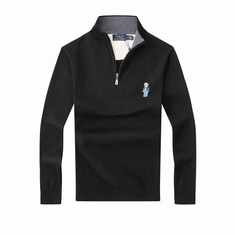 Cable Quarter-Zip Jumper with Embroidered Bear