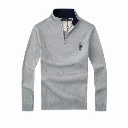 Cable Quarter-Zip Jumper with Embroidered Bear