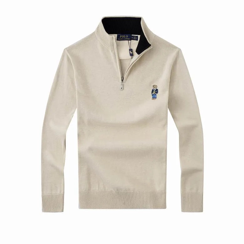 Cable Quarter-Zip Jumper with Embroidered Bear
