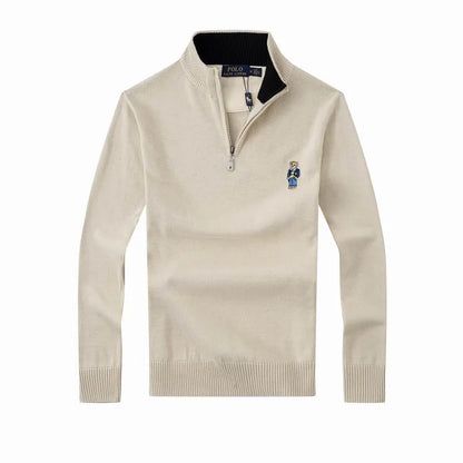 Cable Quarter-Zip Jumper with Embroidered Bear