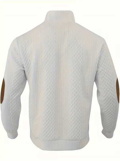 Button-Detail Diamond Pattern Knitted Jacquard Sweatshirt